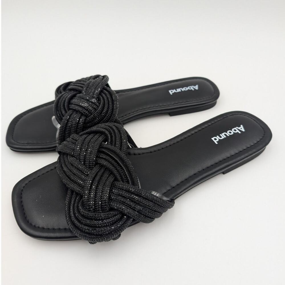 Abound Imani Flat Sandals Rhinestone Slip-On Women's Black Size US9.5 EU40